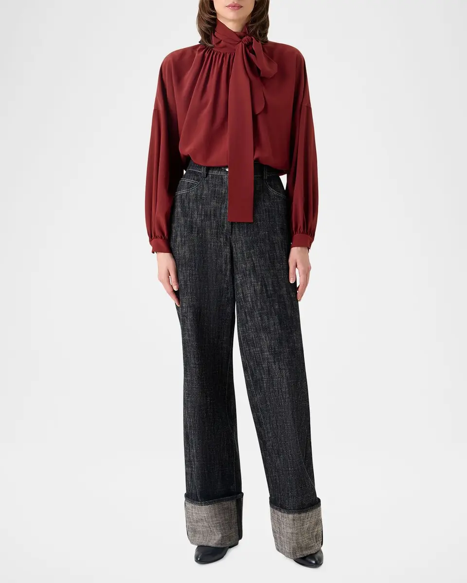 Akris punto Mock-Neck Bow Tie Silk Crepe De Chine Blouse | Thumbnail 2 Akris punto Mock-Neck Bow Tie Silk Crepe De Chine Blouse | Thumbnail 2