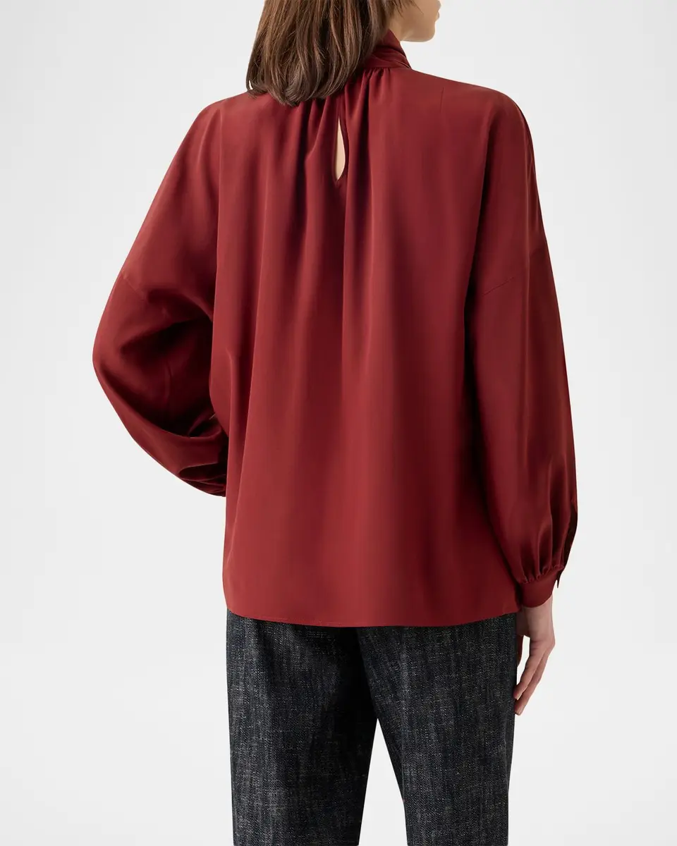 Akris punto Mock-Neck Bow Tie Silk Crepe De Chine Blouse | Thumbnail 3 Akris punto Mock-Neck Bow Tie Silk Crepe De Chine Blouse | Thumbnail 3