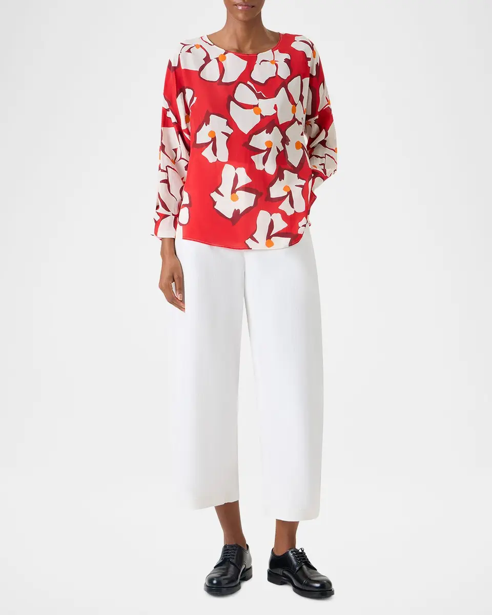 Akris punto Papercut Flower Print Viscose-Silk Crepe De Chine Blouse | Thumbnail 2
