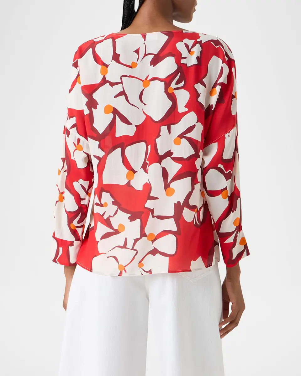 Akris punto Papercut Flower Print Viscose-Silk Crepe De Chine Blouse | Thumbnail 3