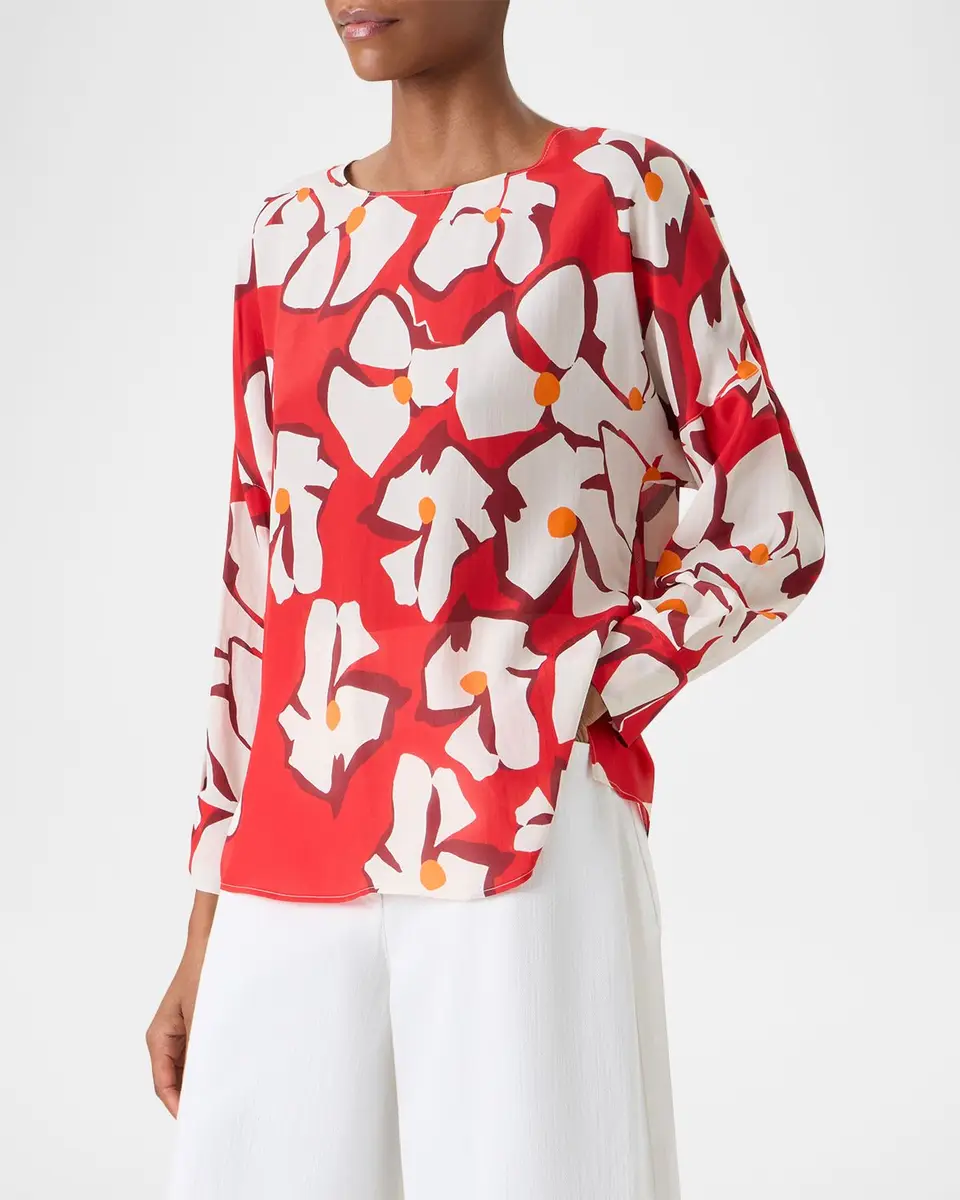 Akris punto Papercut Flower Print Viscose-Silk Crepe De Chine Blouse | Thumbnail 4