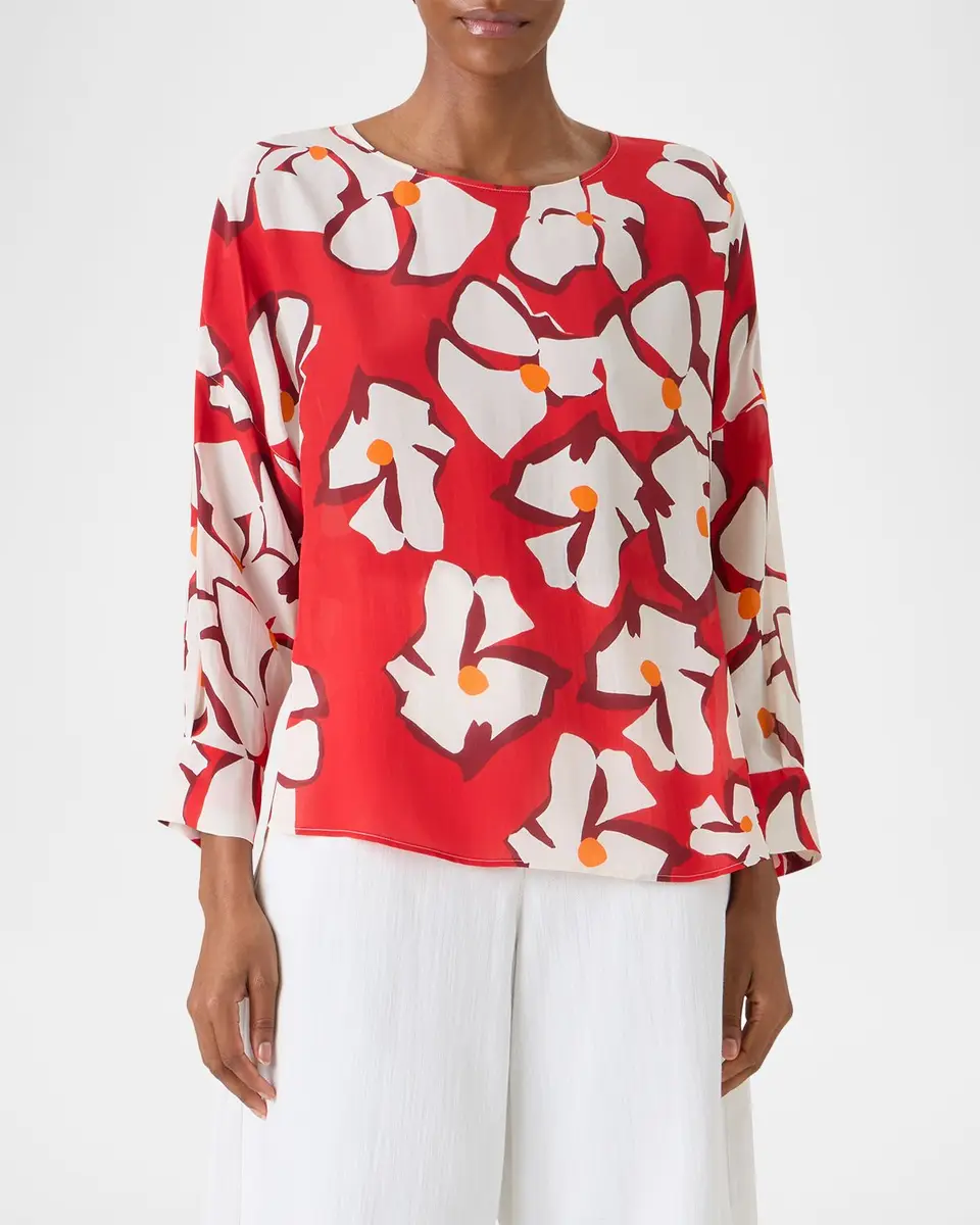 Akris punto Papercut Flower Print Viscose-Silk Crepe De Chine Blouse | Thumbnail 6