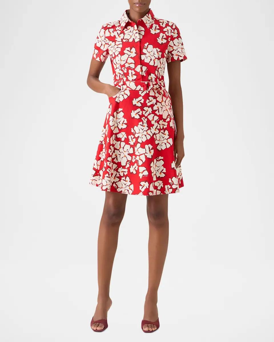 Akris punto Papercut Flower Print Denim Belted Shirtdress | Thumbnail 2 Akris punto Papercut Flower Print Denim Belted Shirtdress | Thumbnail 2