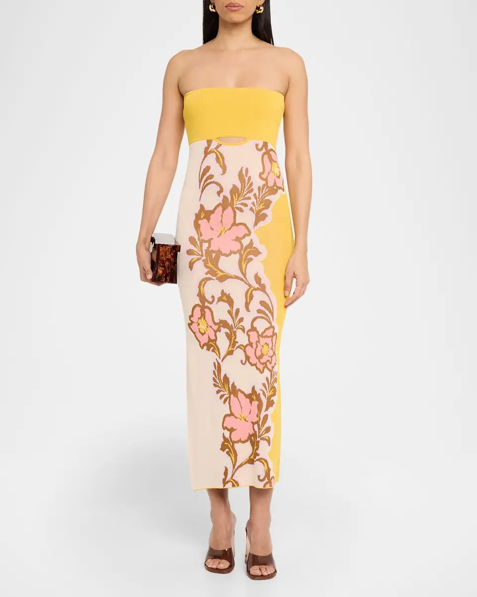 MISA Los Angeles Fletcher Floral Knit Strapless Dress | Thumbnail 2 MISA Los Angeles Fletcher Floral Knit Strapless Dress | Thumbnail 2