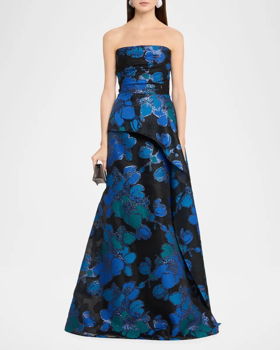 Rickie Freeman for Teri Jon Strapless Floral Jacquard Organza Gown | Thumbnail 2