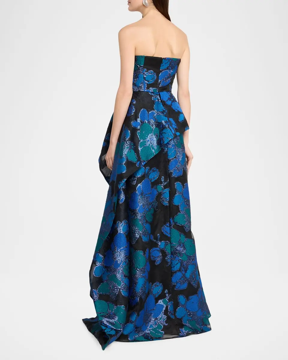 Rickie Freeman for Teri Jon Strapless Floral Jacquard Organza Gown | Thumbnail 3