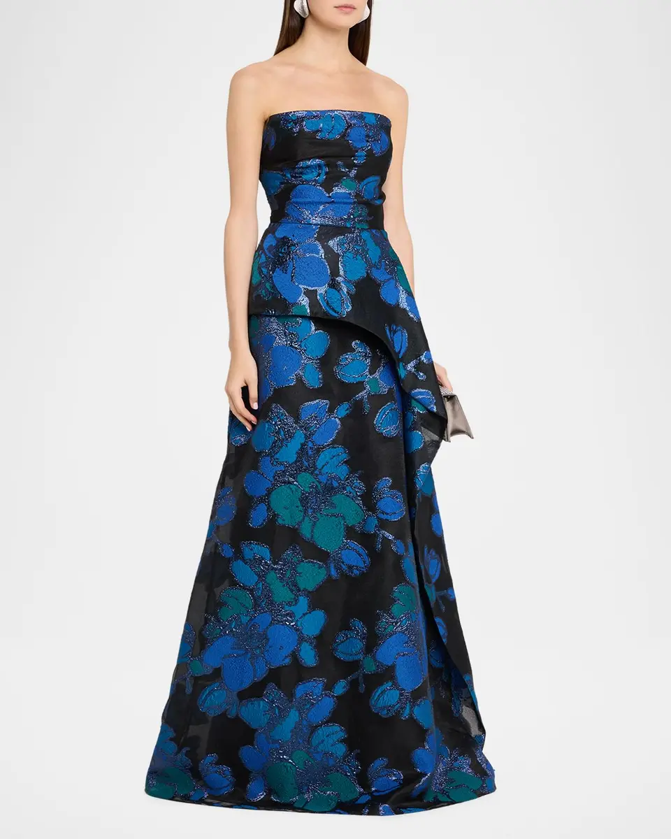 Rickie Freeman for Teri Jon Strapless Floral Jacquard Organza Gown | Thumbnail 4
