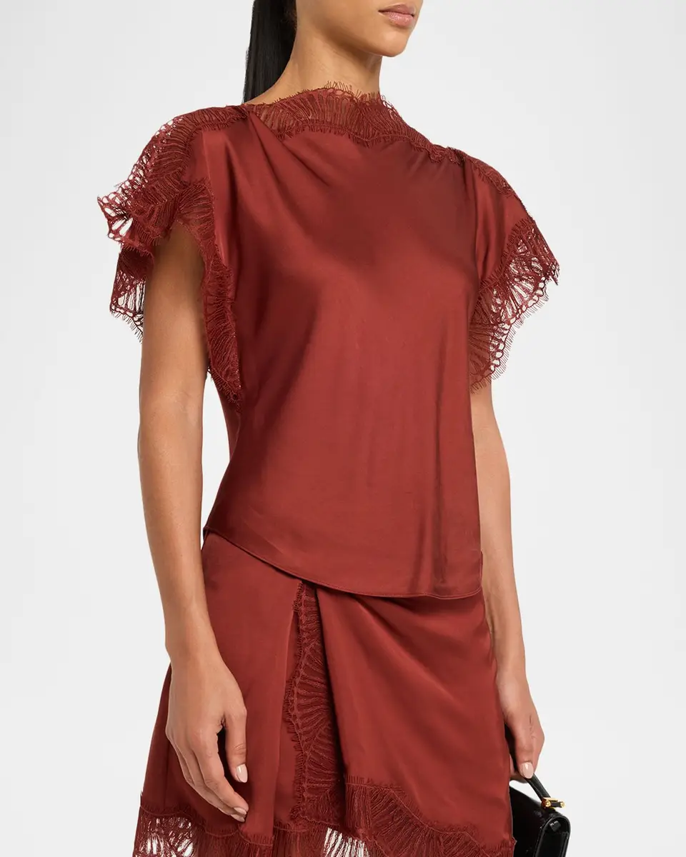 A.L.C. Luna Satin Lace-Trim Top | Thumbnail 4 A.L.C. Luna Satin Lace-Trim Top | Thumbnail 4