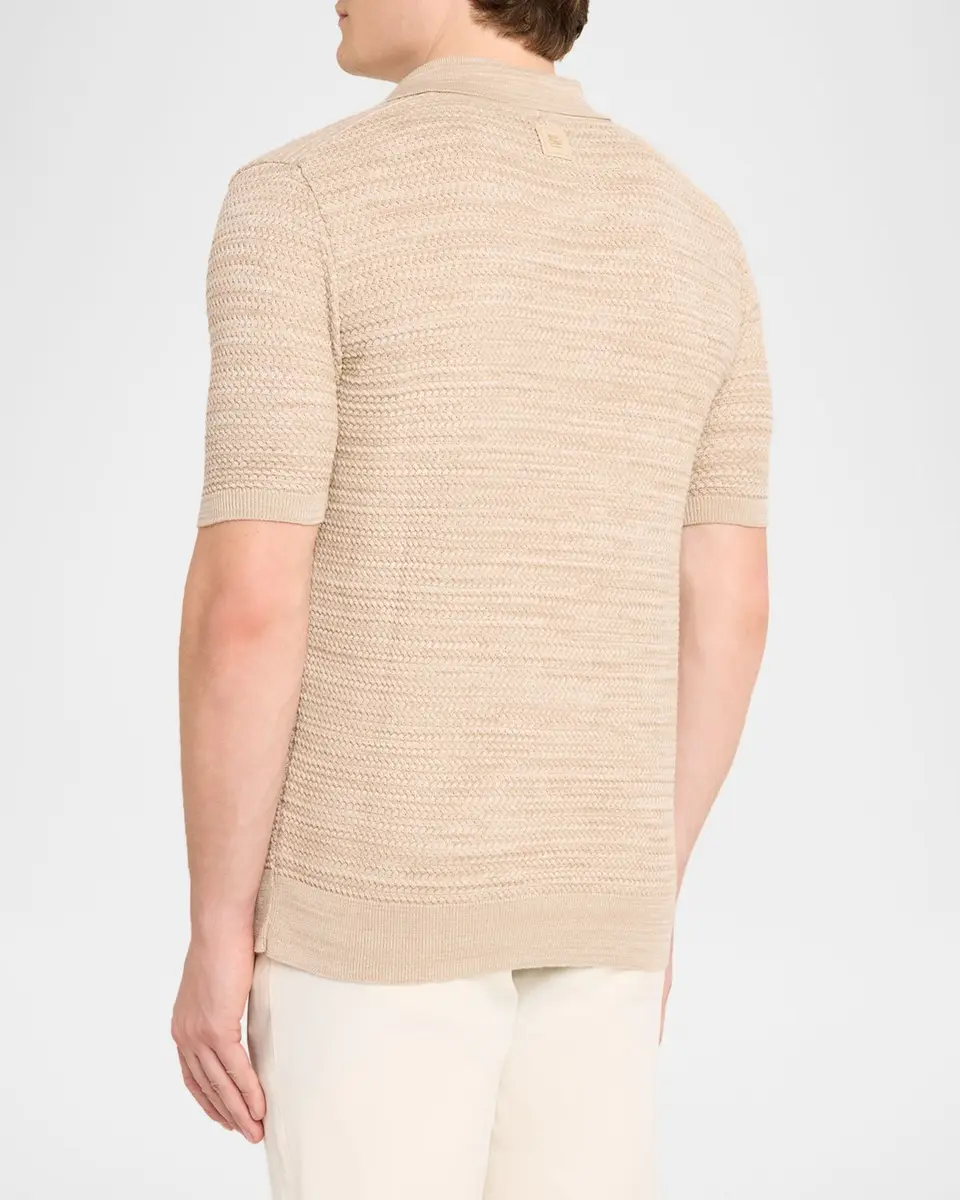 Etro Men's Johnny Collar Open-Knit Polo Sweater | Thumbnail 3