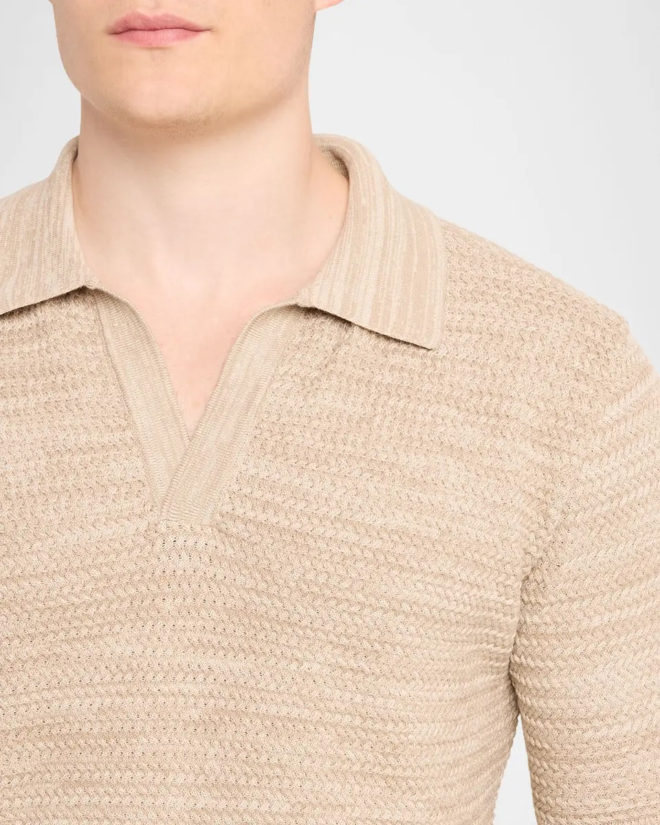 Etro Men's Johnny Collar Open-Knit Polo Sweater | Thumbnail 5