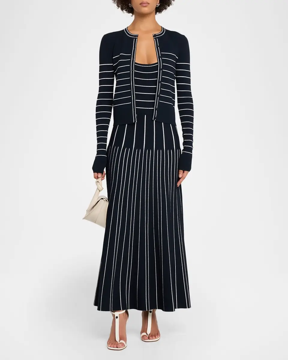 Adam Lippes Faye Pointelle Striped Crewneck Cardigan | Thumbnail 2