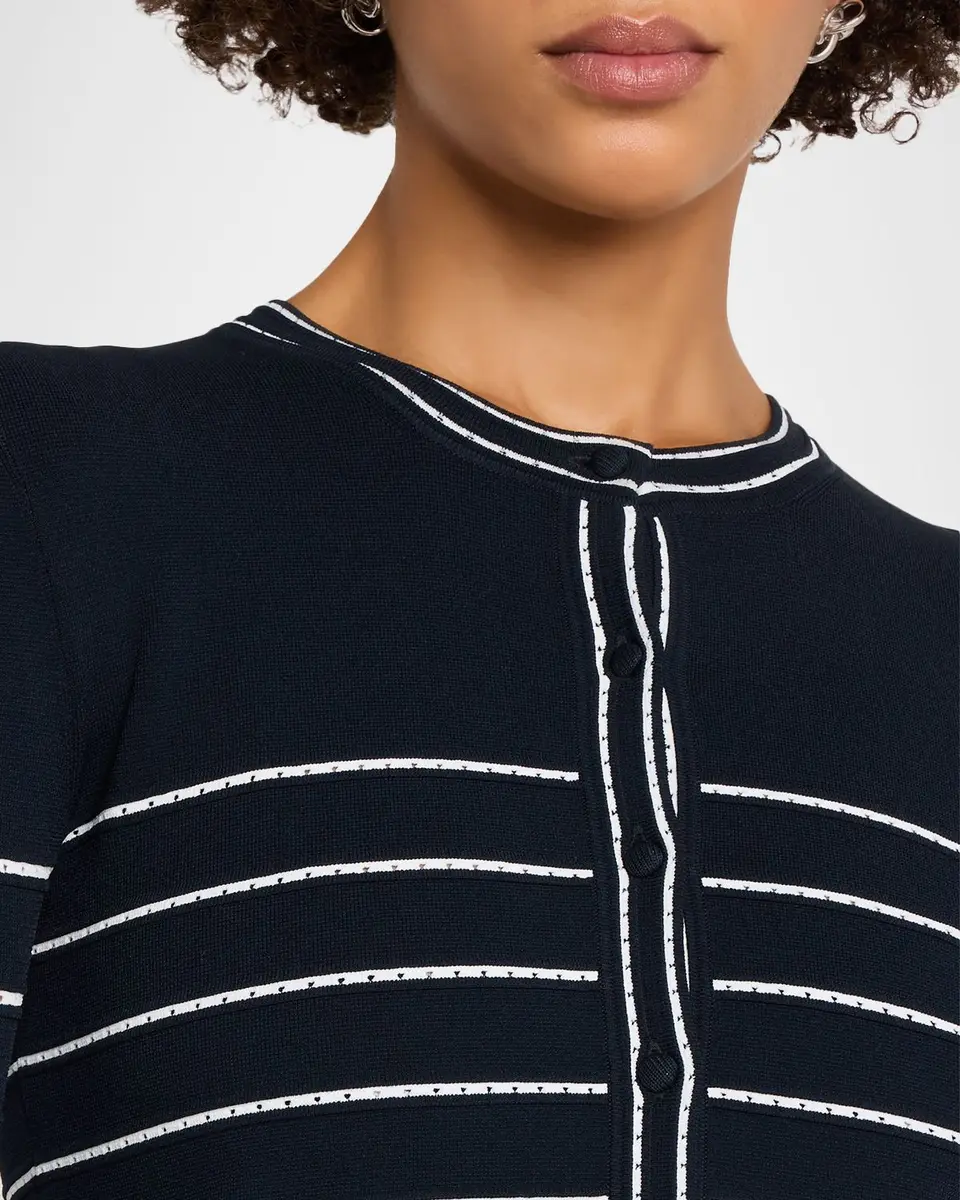 Adam Lippes Faye Pointelle Striped Crewneck Cardigan | Thumbnail 5