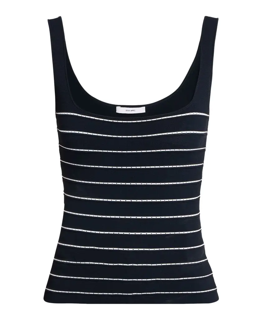 Adam Lippes Aria Pointelle Striped Compact Knit Tank Top | Image 1 Adam Lippes Aria Pointelle Striped Compact Knit Tank Top | Image 1