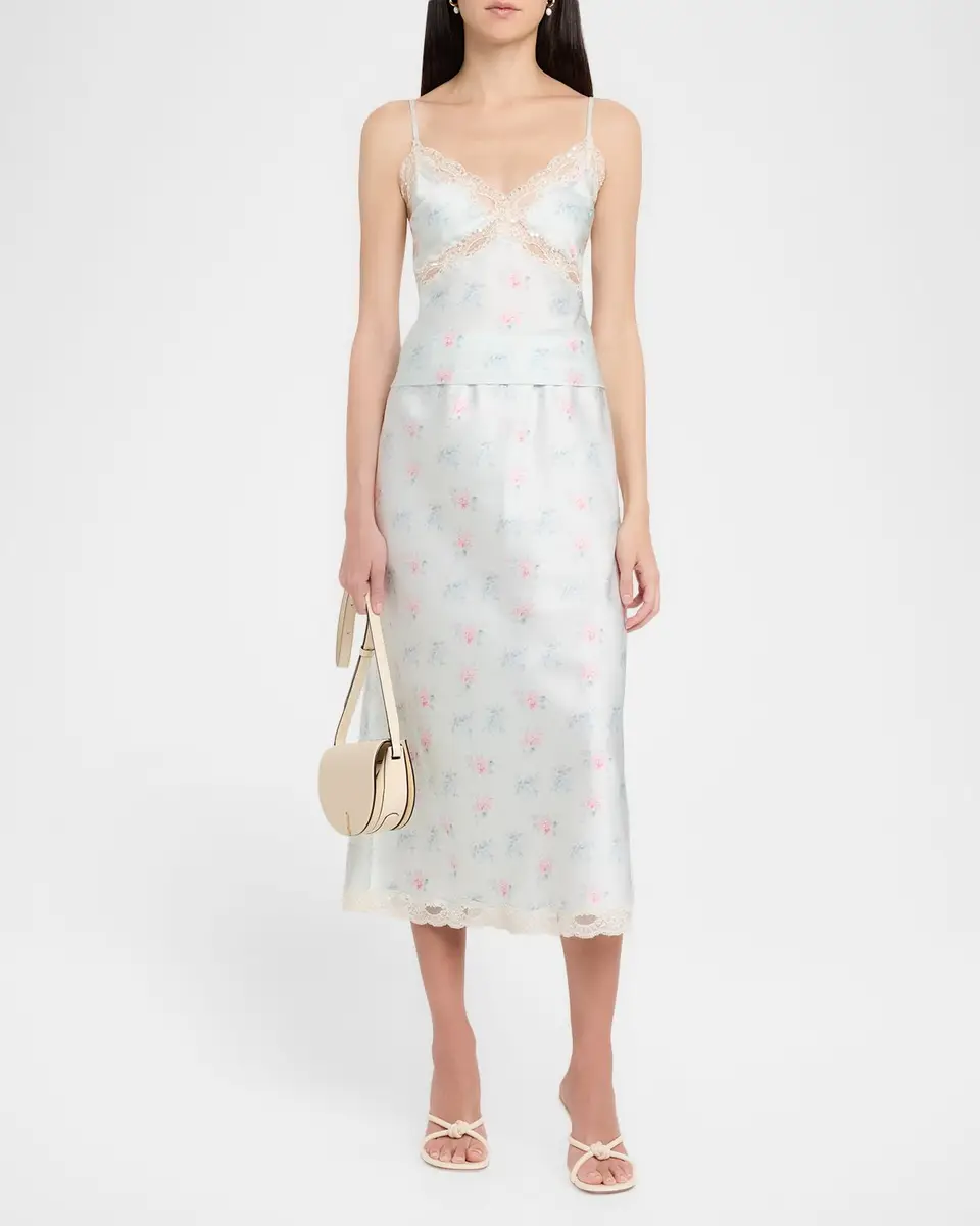 LoveShackFancy Castle Floral Satin Midi Skirt | Thumbnail 2