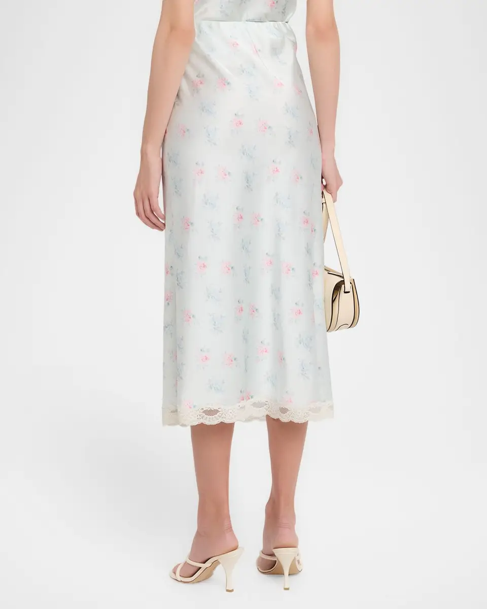 LoveShackFancy Castle Floral Satin Midi Skirt | Thumbnail 3