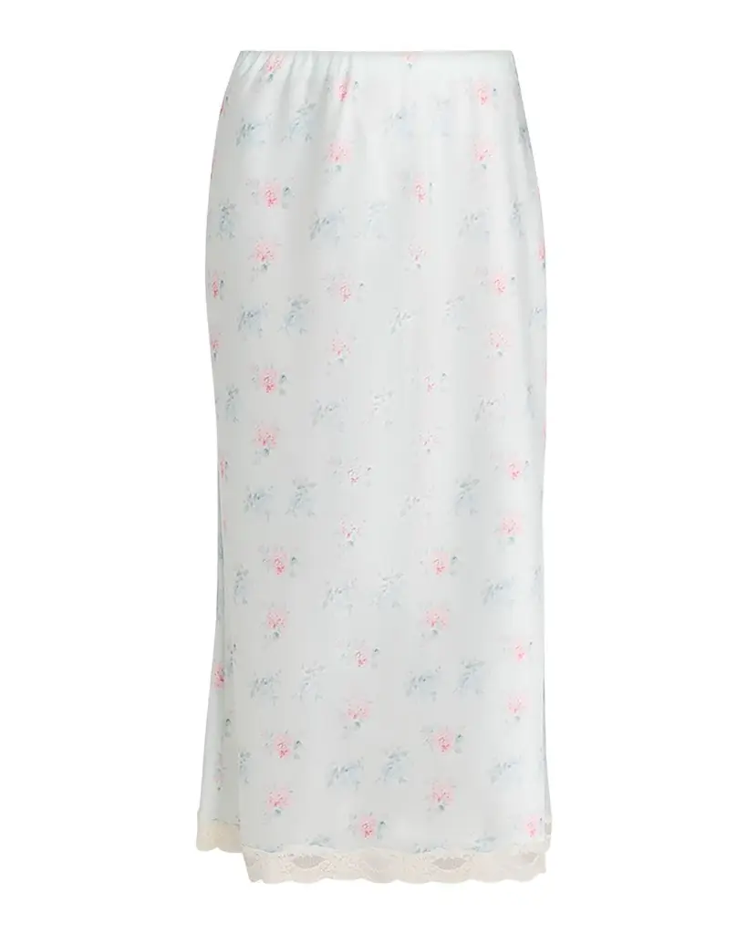 LoveShackFancy Castle Floral Satin Midi Skirt | Image 1 LoveShackFancy Castle Floral Satin Midi Skirt | Image 1
