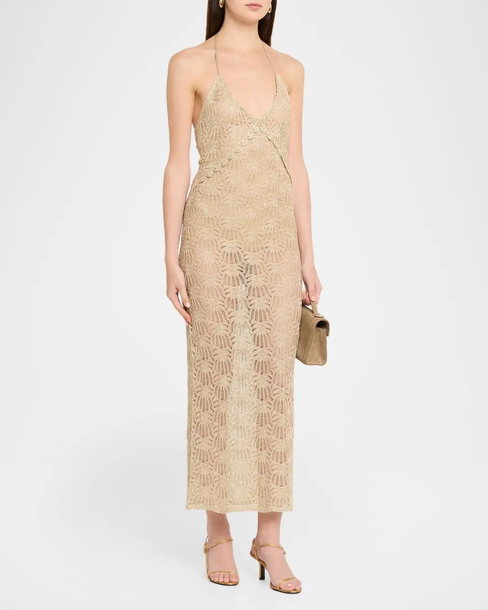 LoveShackFancy Vreya Metallic Crochet Halter Dress | Thumbnail 4 LoveShackFancy Vreya Metallic Crochet Halter Dress | Thumbnail 4