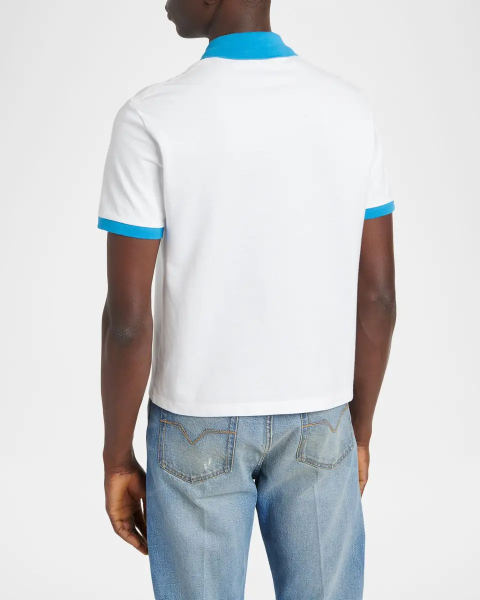 Versace Men's Medusa Embroidered Cotton Contrast-Trim Polo Shirt | Thumbnail 2 Versace Men's Medusa Embroidered Cotton Contrast-Trim Polo Shirt | Thumbnail 2