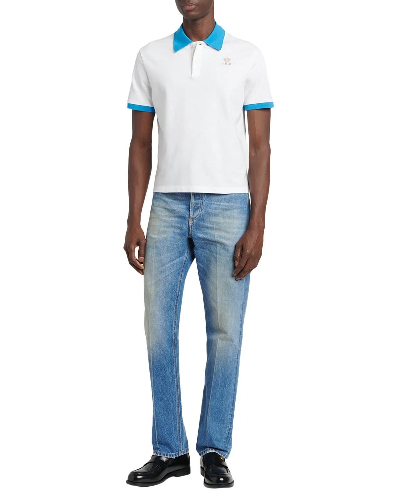 Men's Medusa Embroidered Cotton Contrast-Trim Polo Shirt Men's Medusa Embroidered Cotton Contrast-Trim Polo Shirt