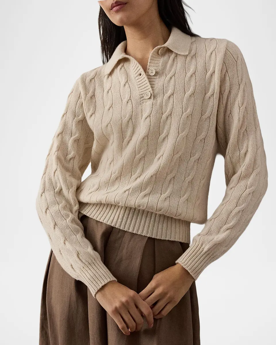 Ralph Lauren Collection Cable-Knit Cashmere Polo Sweater | Thumbnail 3 Ralph Lauren Collection Cable-Knit Cashmere Polo Sweater | Thumbnail 3