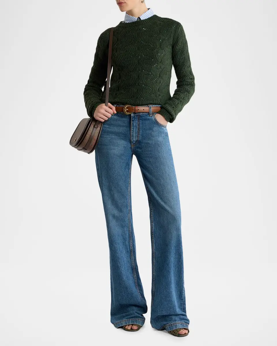 Etro Textured Pointelle Wool Crewneck Sweater | Thumbnail 2 Etro Textured Pointelle Wool Crewneck Sweater | Thumbnail 2