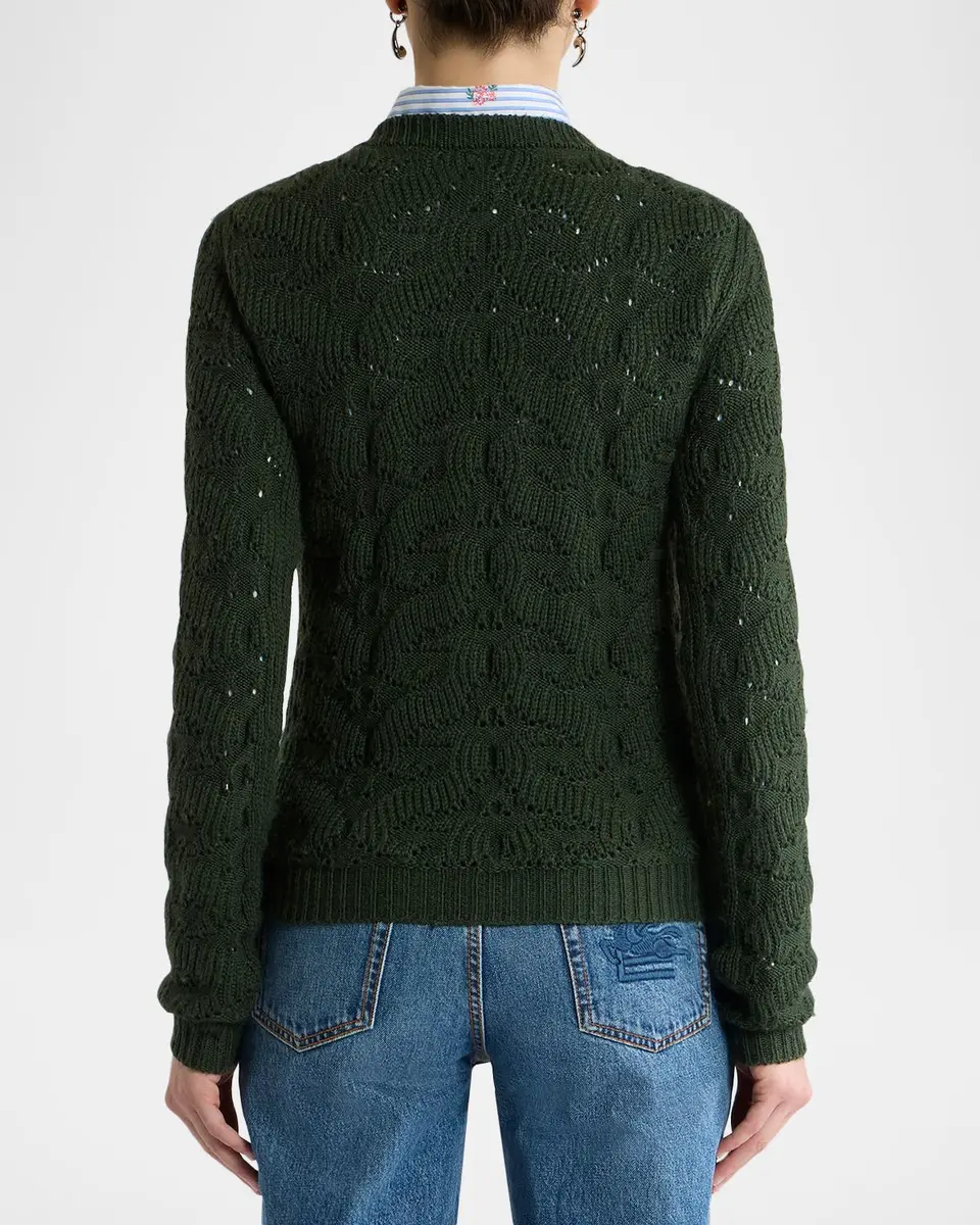 Etro Textured Pointelle Wool Crewneck Sweater | Thumbnail 3 Etro Textured Pointelle Wool Crewneck Sweater | Thumbnail 3