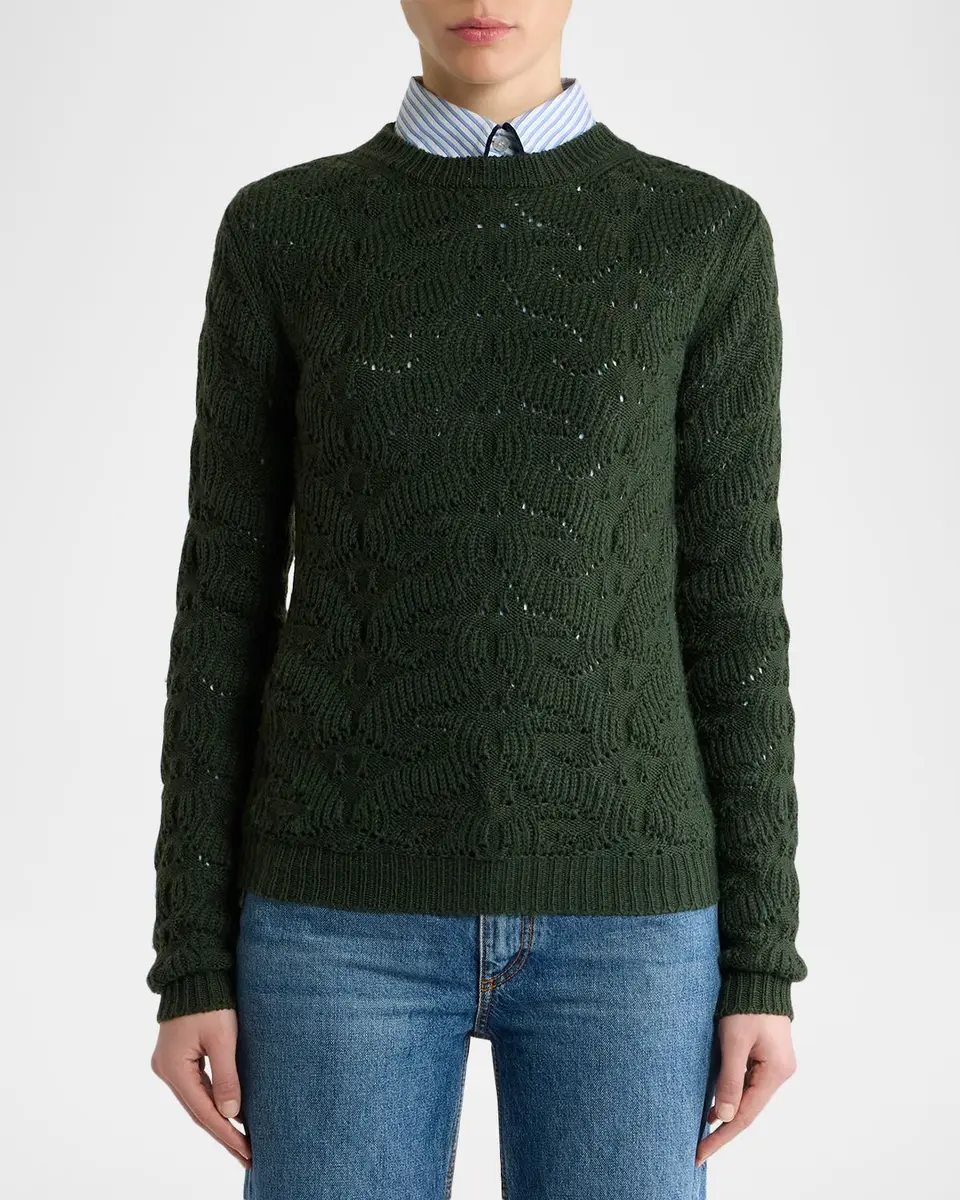 Etro Textured Pointelle Wool Crewneck Sweater | Thumbnail 4 Etro Textured Pointelle Wool Crewneck Sweater | Thumbnail 4