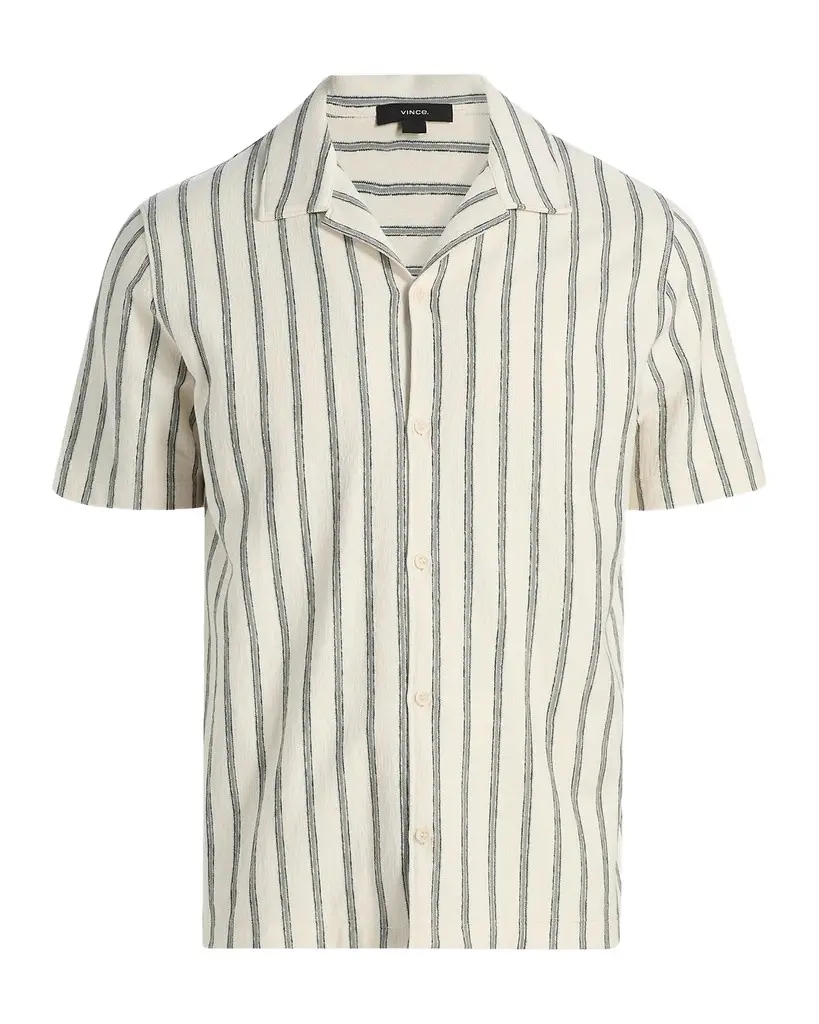 Vince Men's Stripe Terry Short-Sleeve Shirt | Image 1 Vince Men's Stripe Terry Short-Sleeve Shirt | Image 1