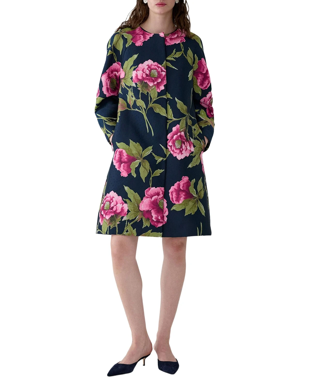 Carolina Herrera Floral Collarless Cocoon Coat