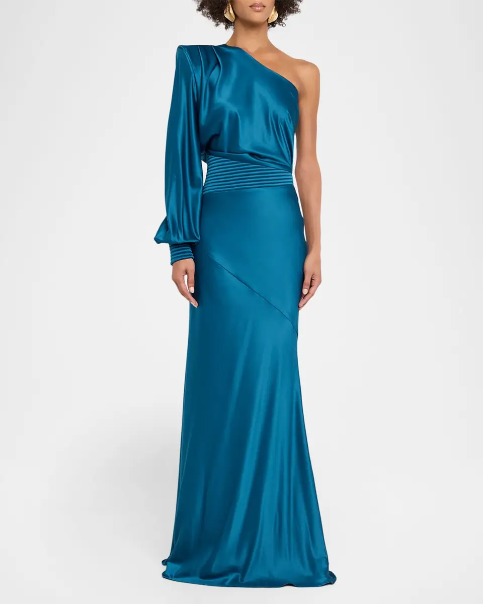 Zhivago Don 't Look Now Draped One-Shoulder Satin Gown | Thumbnail 4 Zhivago Don 't Look Now Draped One-Shoulder Satin Gown | Thumbnail 4