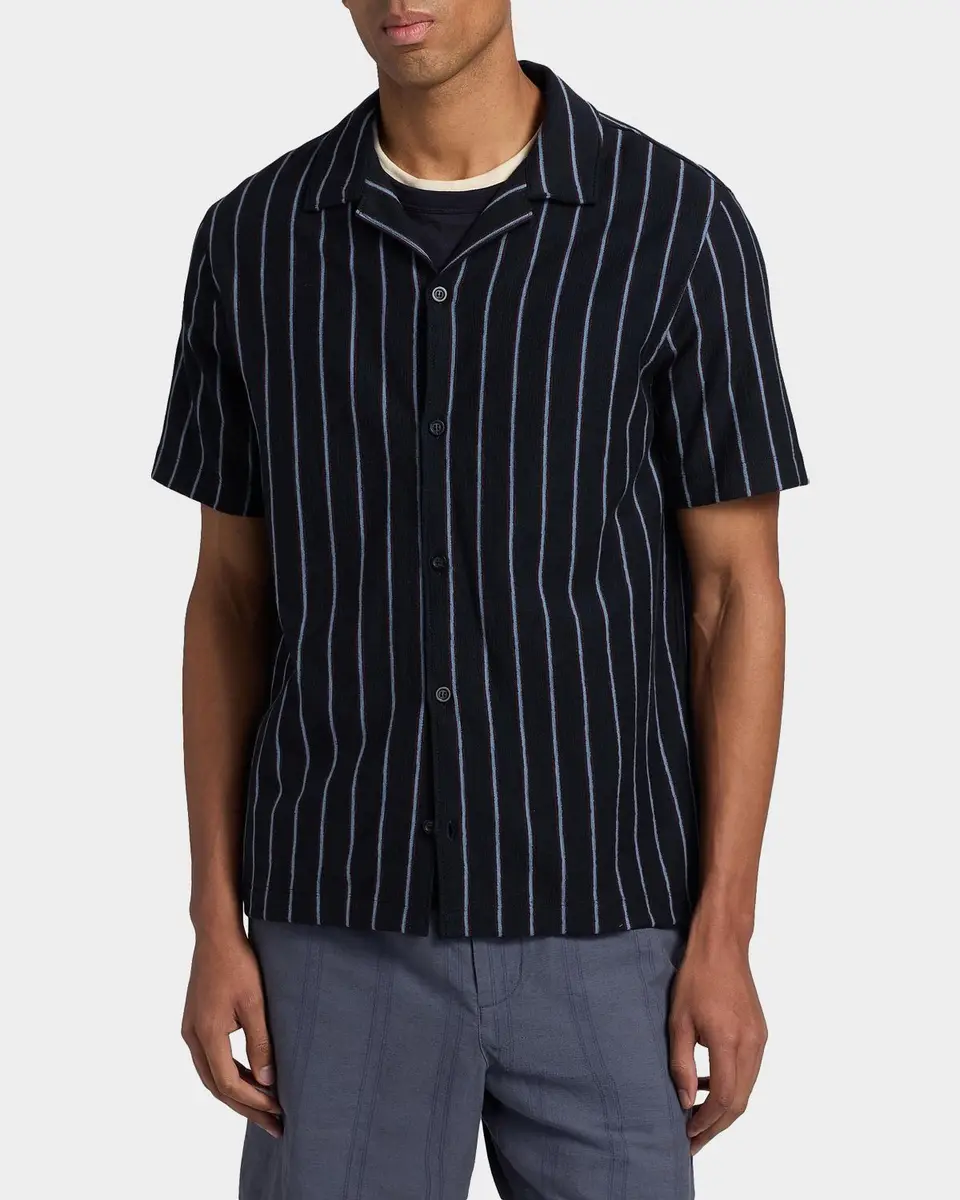 Vince Men's Stripe Terry Short-Sleeve Shirt | Thumbnail 4 Vince Men's Stripe Terry Short-Sleeve Shirt | Thumbnail 4