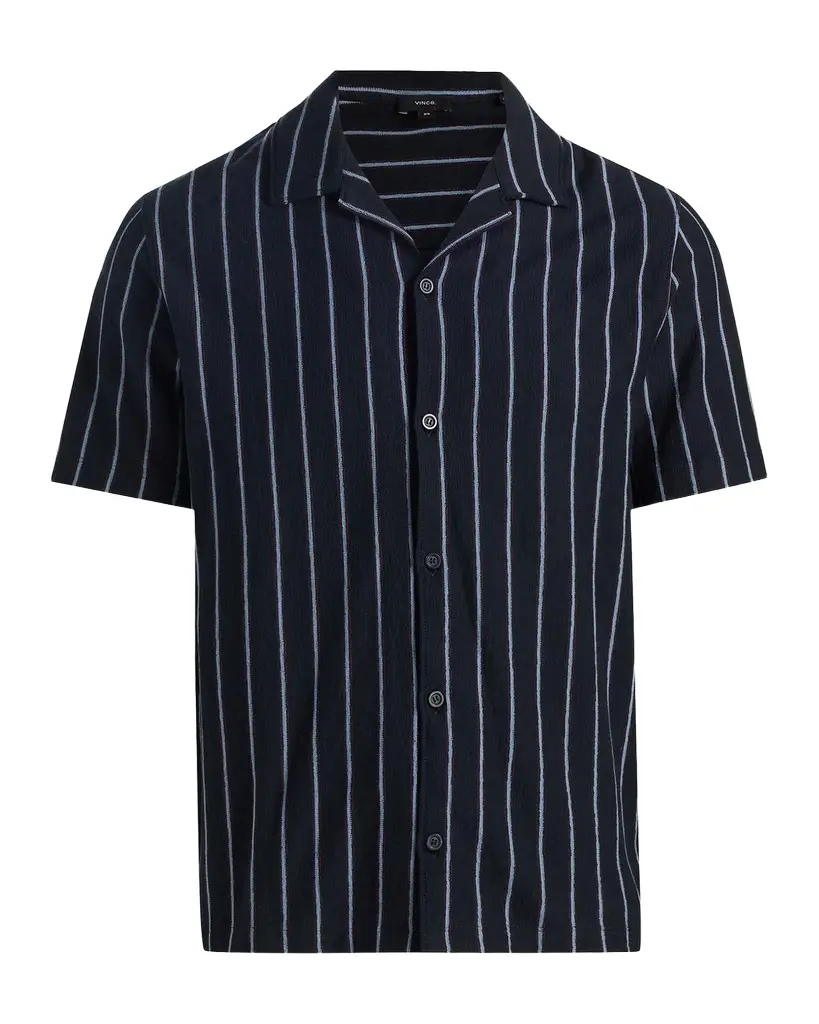 Vince Men's Stripe Terry Short-Sleeve Shirt | Image 1 Vince Men's Stripe Terry Short-Sleeve Shirt | Image 1