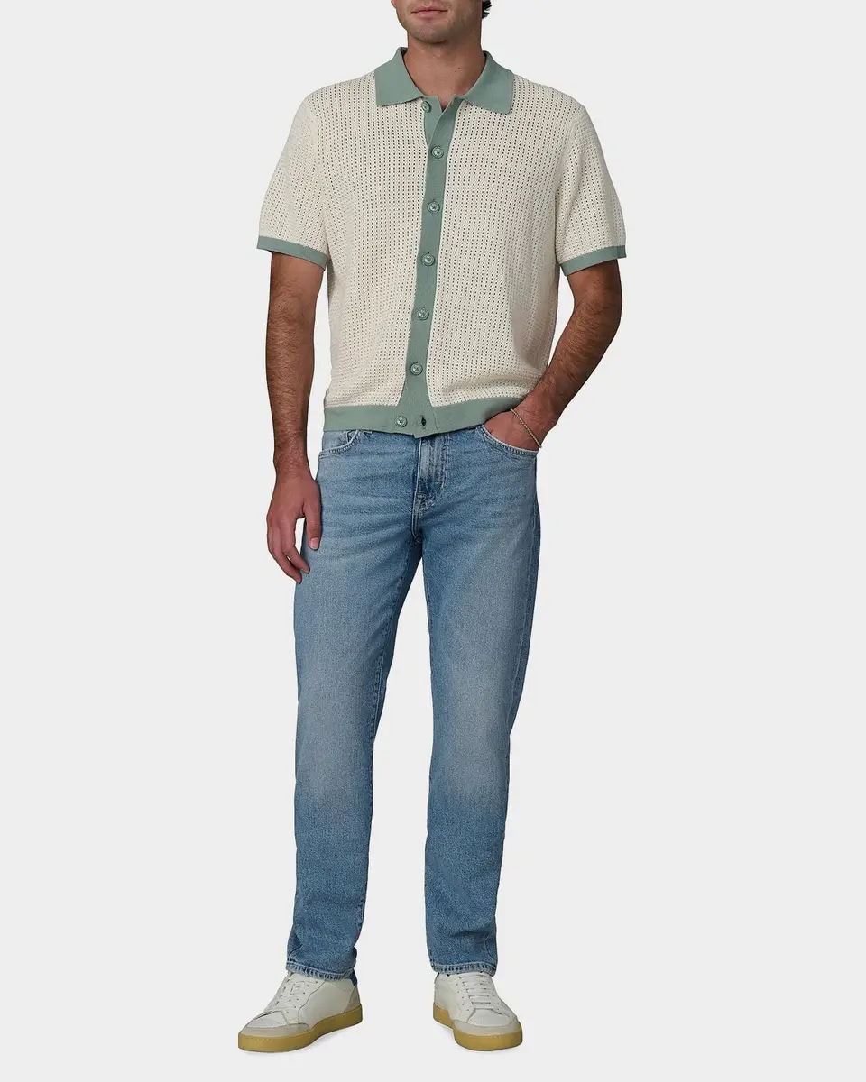 Joe's Jeans Men's Contrast-Trim Cotton and Linen Crochet Short-Sleeve Shirt | Thumbnail 2 Joe's Jeans Men's Contrast-Trim Cotton and Linen Crochet Short-Sleeve Shirt | Thumbnail 2