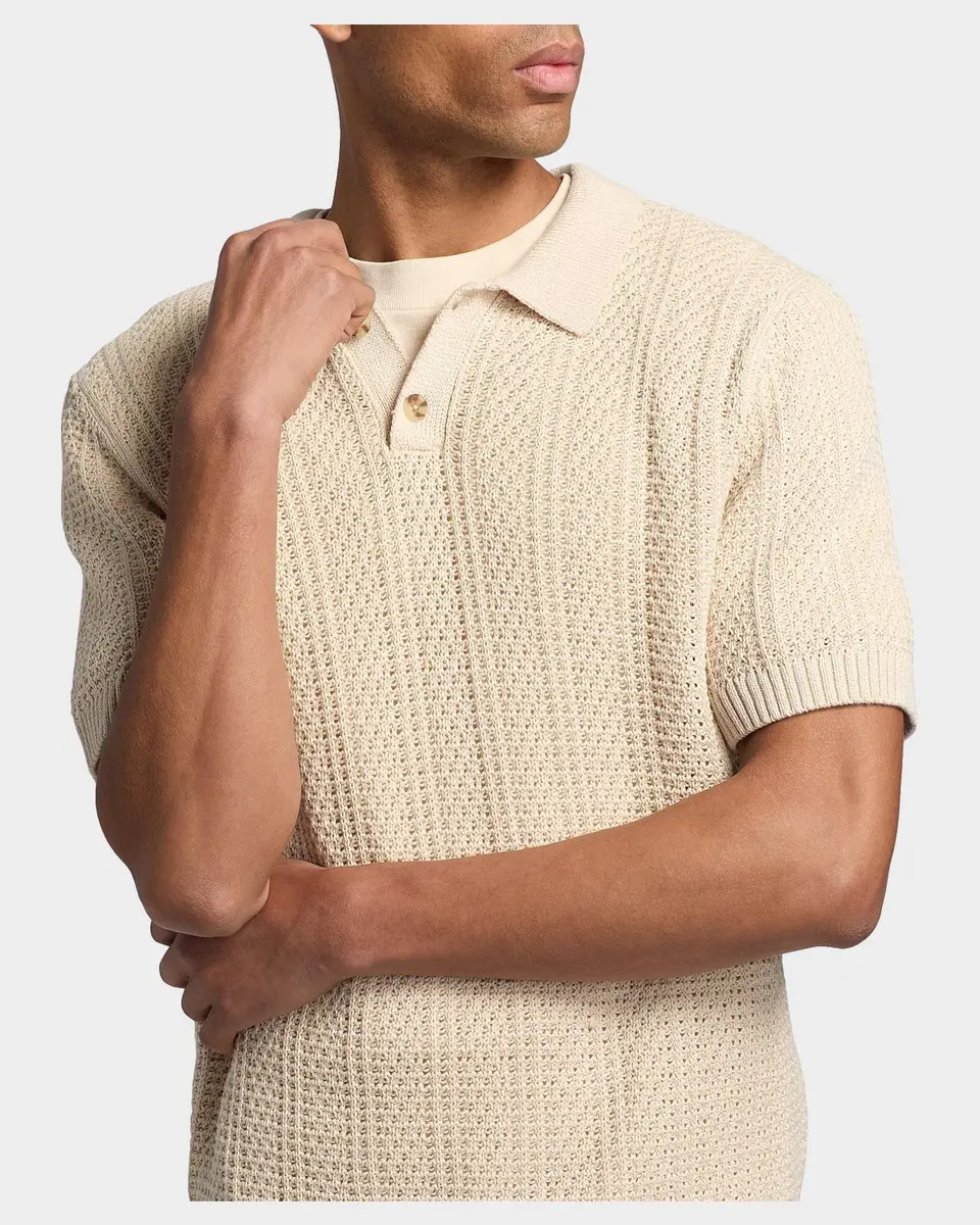 Vince Men's Cotton Seed Stitch Rib Polo Shirt | Thumbnail 5 Vince Men's Cotton Seed Stitch Rib Polo Shirt | Thumbnail 5