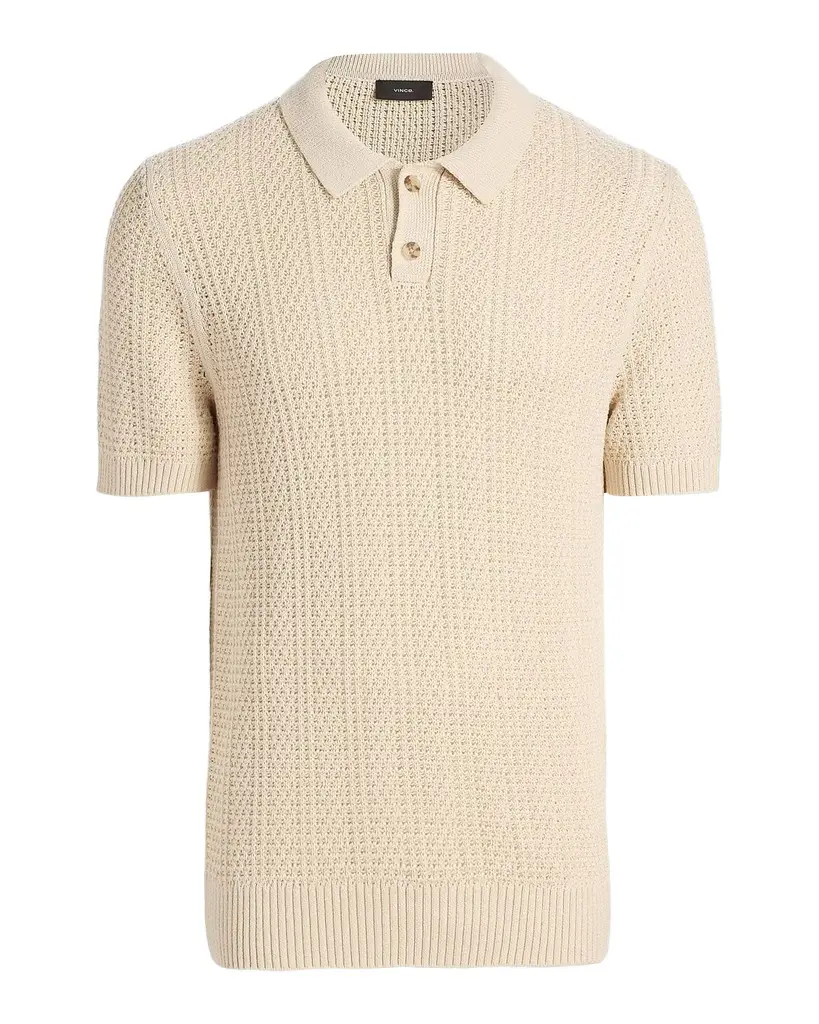 Vince Men's Cotton Seed Stitch Rib Polo Shirt | Image 1 Vince Men's Cotton Seed Stitch Rib Polo Shirt | Image 1