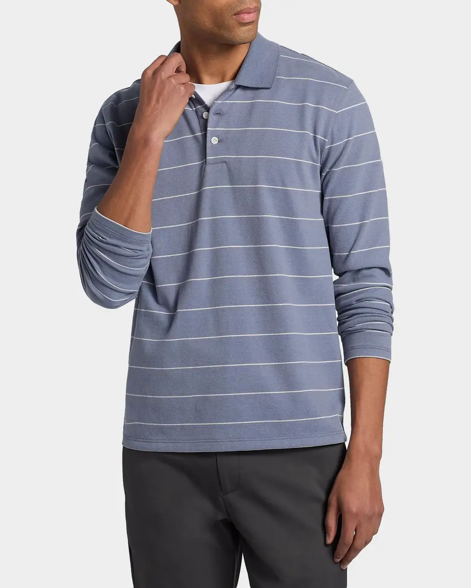 Vince Men's Pencil Stripe Long-Sleeve Polo Shirt | Thumbnail 4