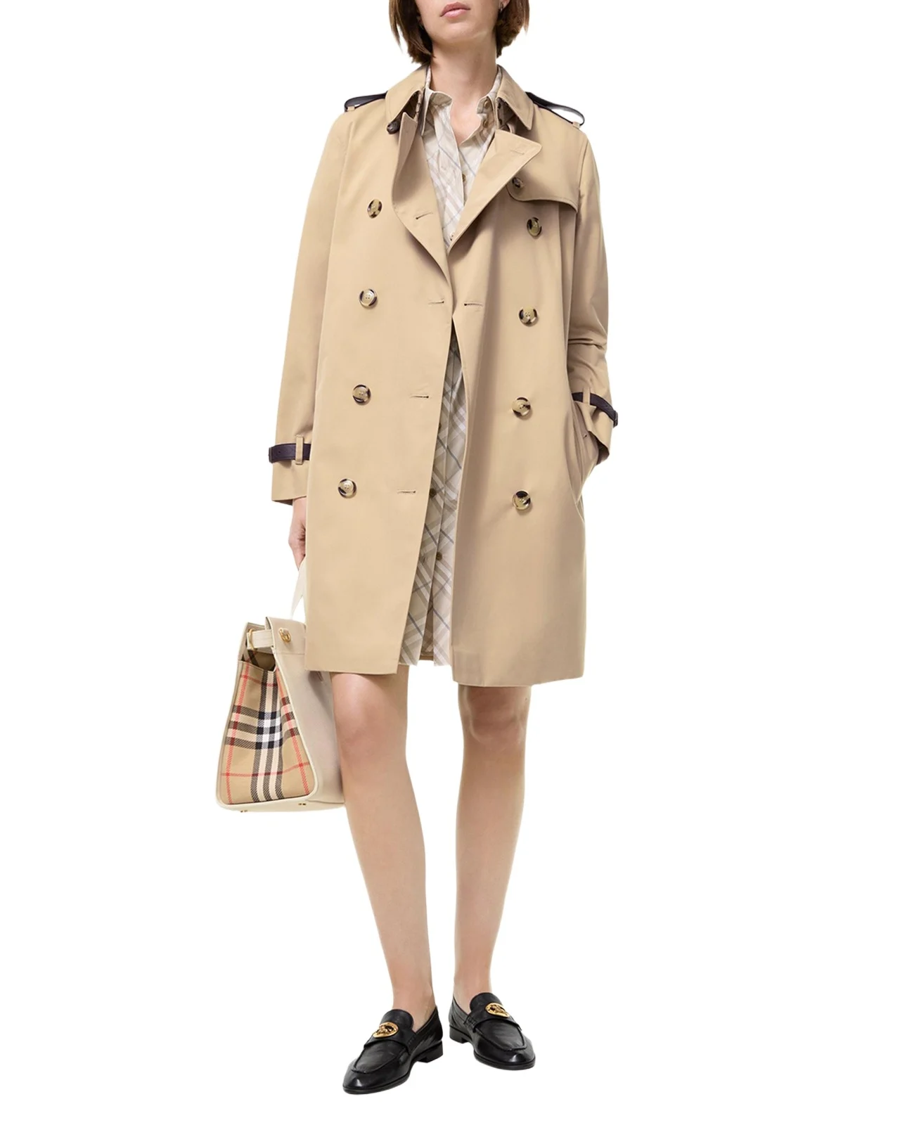 Kensington Leather-Trim Double-Breasted Trench Coat Kensington Leather-Trim Double-Breasted Trench Coat
