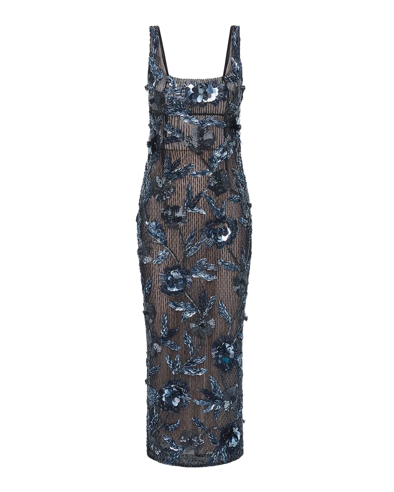 RACHEL GILBERT Pierre Strap Beaded Column Midi Dress