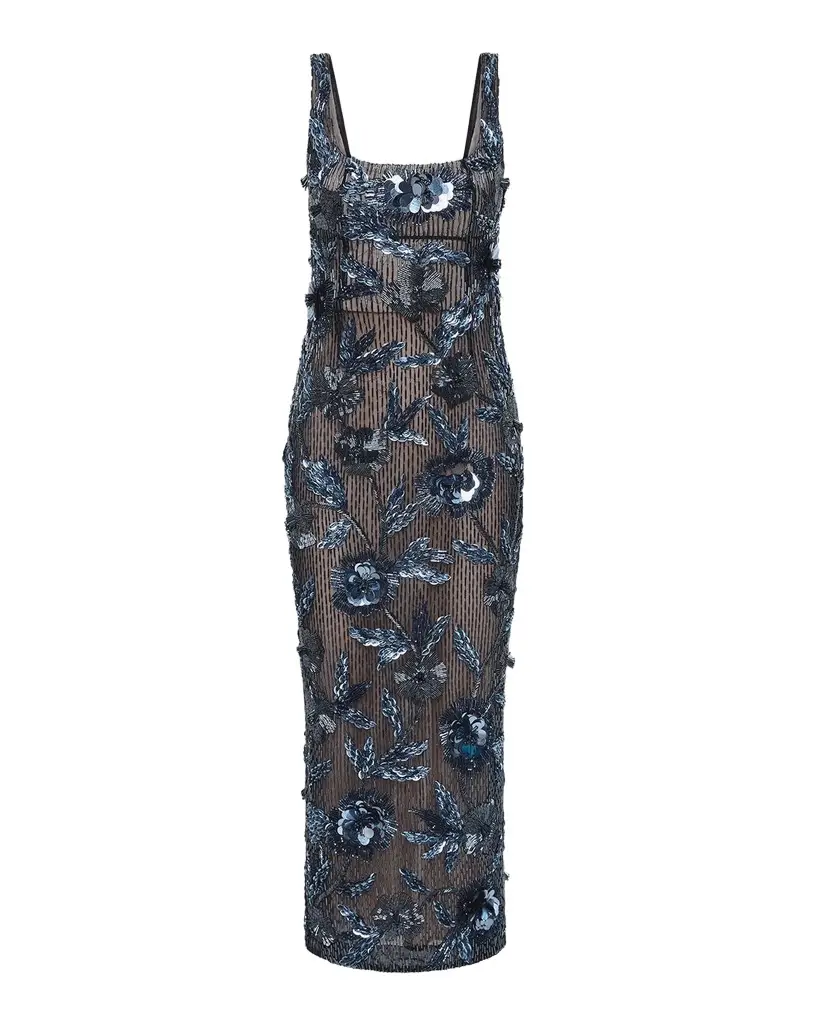 Rachel Gilbert Pierre Strap Beaded Column Midi Dress | Image 1 Rachel Gilbert Pierre Strap Beaded Column Midi Dress | Image 1