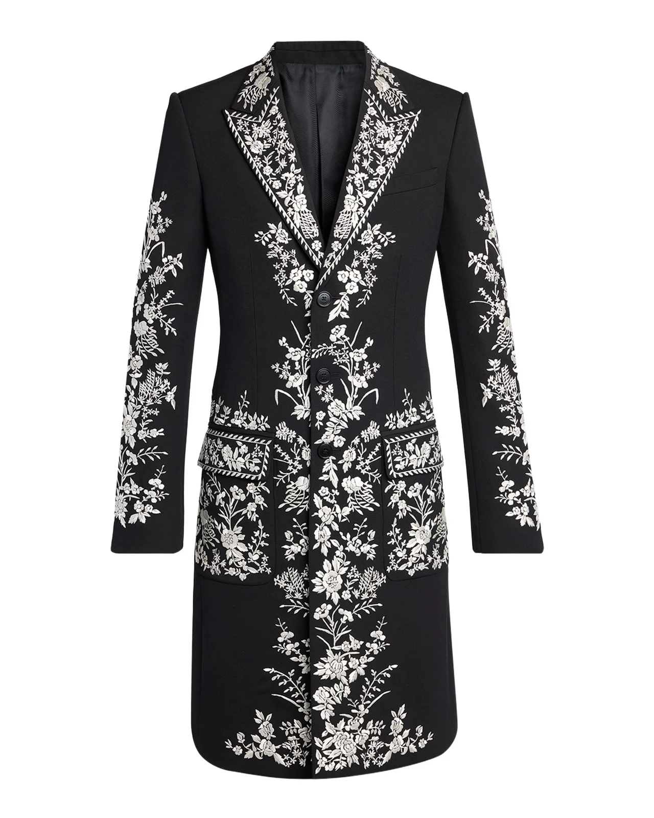 Men's Wool Embroidered Peak Lapel Overcoat Men's Wool Embroidered Peak Lapel Overcoat