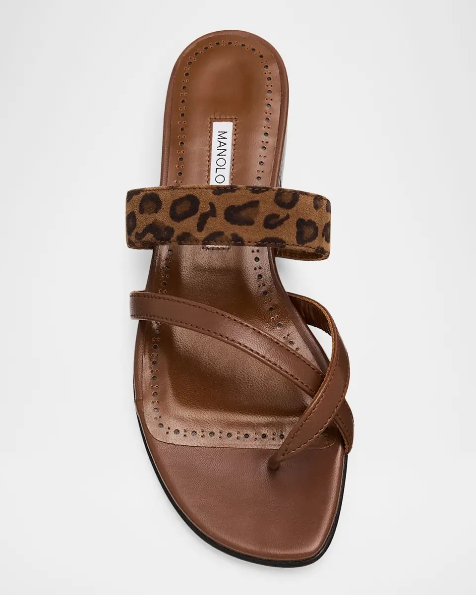 Manolo Blahnik Susa Leather and Leopard-Printed Suede Crisscross Flat Sandals | Thumbnail 3 Manolo Blahnik Susa Leather and Leopard-Printed Suede Crisscross Flat Sandals | Thumbnail 3