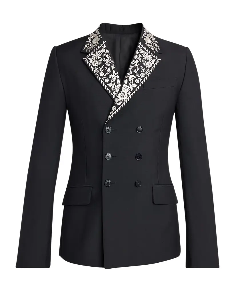Alexander McQueen Men's Wool Embroidered-Lapel Double-Breasted Dinner Jacket