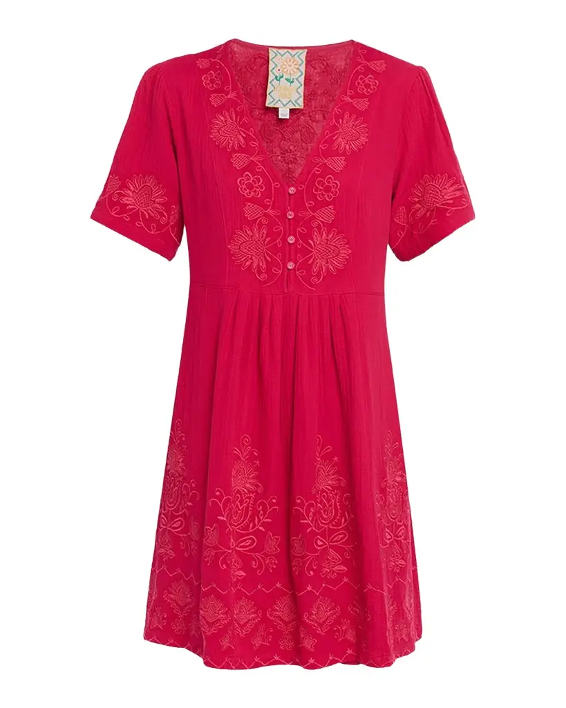 Johnny Was Floral-Embroidered Cotton Gauze Dress | Image 1 Johnny Was Floral-Embroidered Cotton Gauze Dress | Image 1