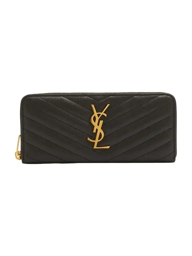 YSL Monogram Large Zip Wallet in Grained Leather