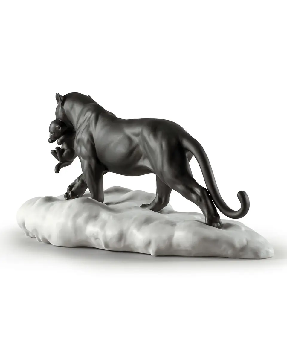 Lladro Black Panther with Cub Figurine | Thumbnail 2