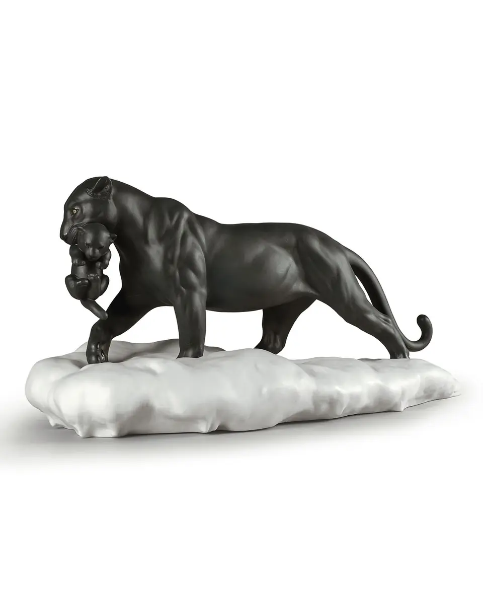 Lladro Black Panther with Cub Figurine | Thumbnail 3