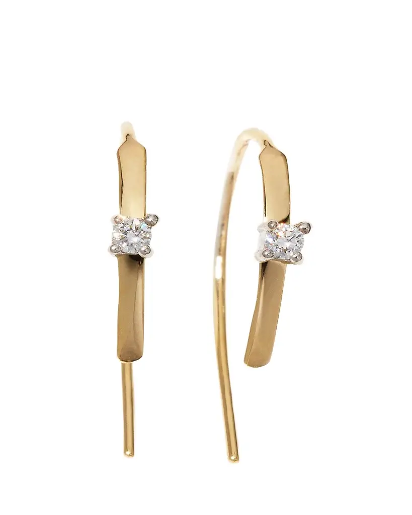 Lana 14K Gold Mini Flat Hooked on Hoop Earrings with Diamonds, 15mm | Image 1 Lana 14K Gold Mini Flat Hooked on Hoop Earrings with Diamonds, 15mm | Image 1