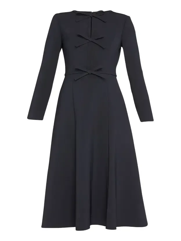 Triple Bow Keyhole-Front Midi Dress Triple Bow Keyhole-Front Midi Dress