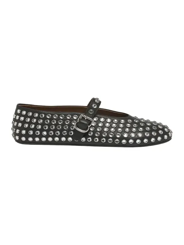 Leather Mary Jane Flats With Allover Studs