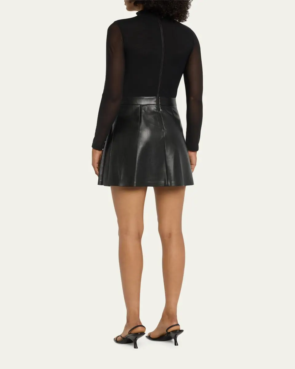 Alice + Olivia Chara Long-Sleeve Vegan Leather Pleated Mini Dress | Thumbnail 3 Alice + Olivia Chara Long-Sleeve Vegan Leather Pleated Mini Dress | Thumbnail 3